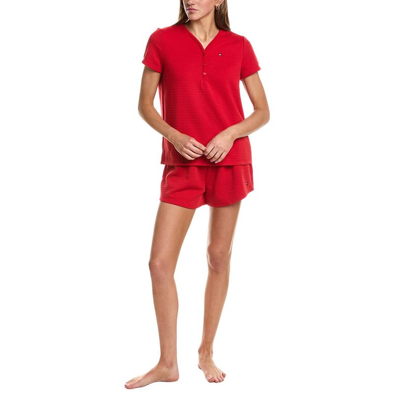 Tommy Hilfiger Womens 2pc Jacquard Missy Henley Shirt & Short Set